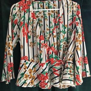Flower and Striped cross-over top